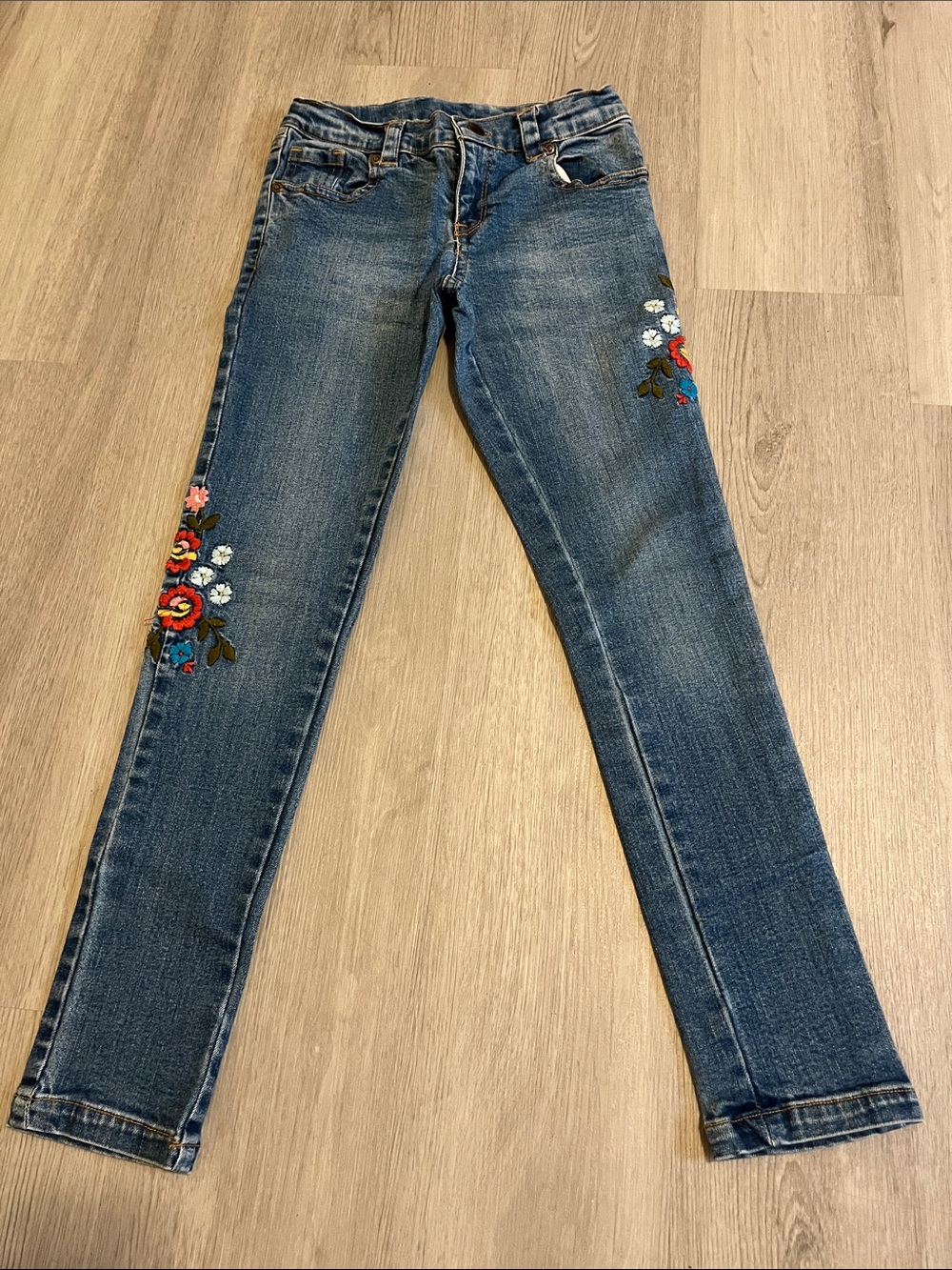 Garnet hill kids Blue Skinny Jeans with Floral Embroidery